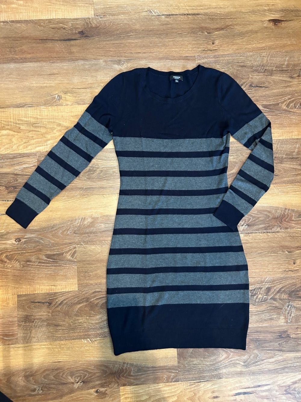 Promise Navy and Gray Striped Long Sleeve Knit Dress